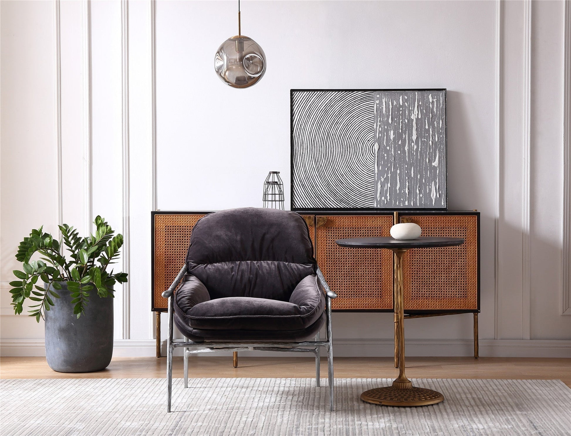 Thaddeus Forged Iron Brown Leather Accent Chairs - King Lamps