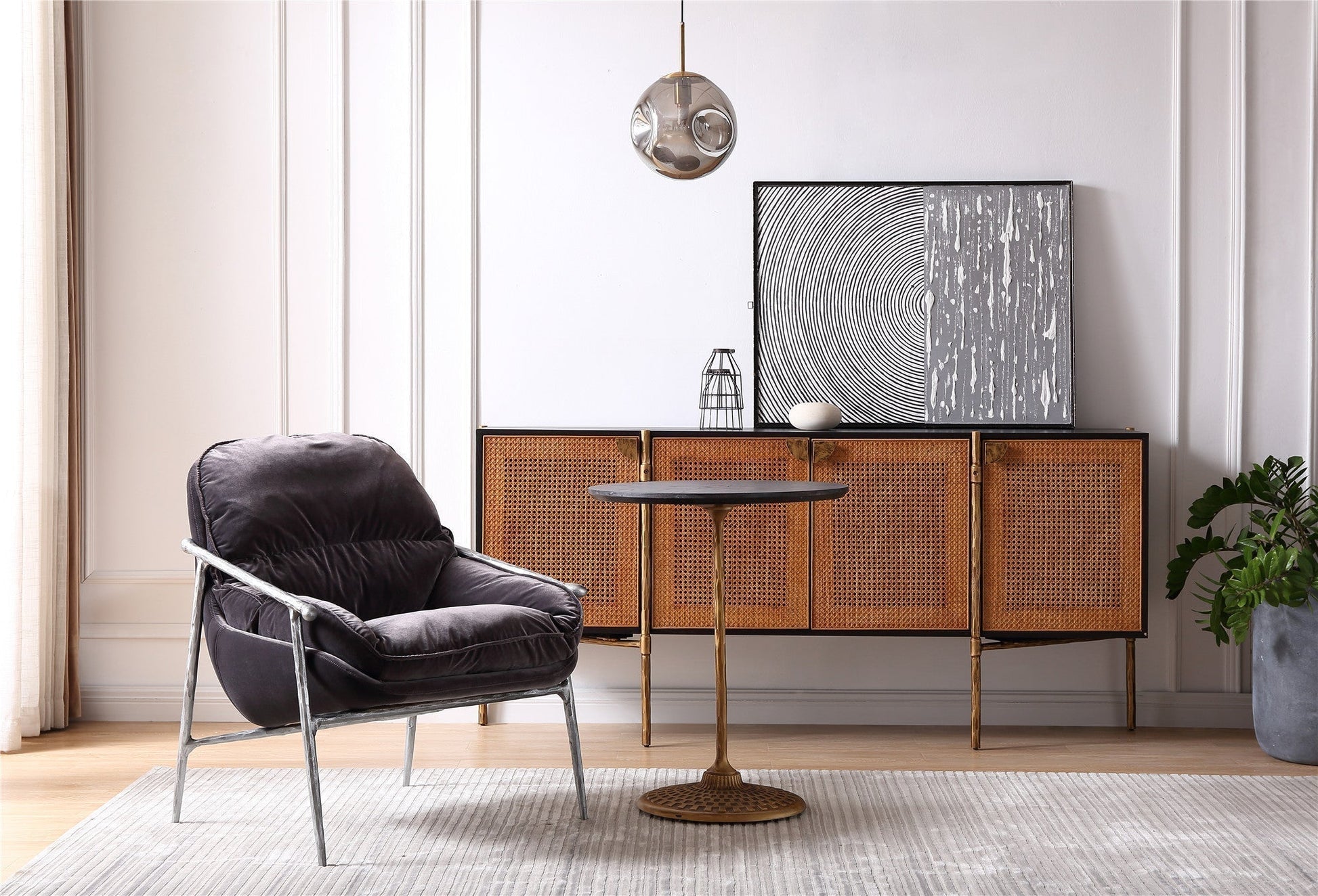 Thaddeus Forged Iron Brown Leather Accent Chairs - King Lamps
