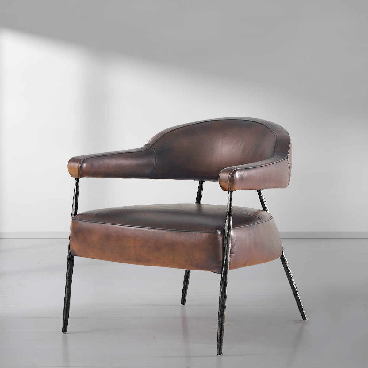 Vintage Forged Brown Leather Lounge Armchair - King Lamps