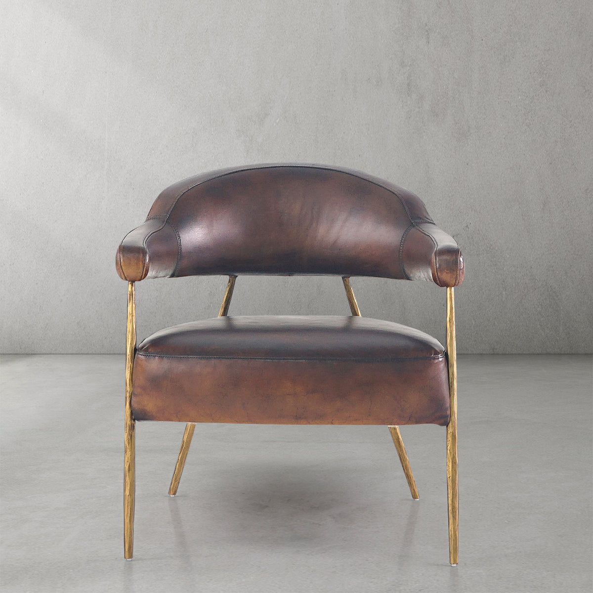 Vintage Forged Brown Leather Lounge Armchair - King Lamps