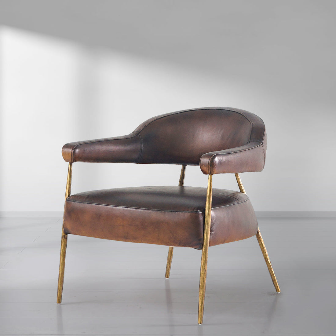 Vintage Forged Brown Leather Lounge Armchair - King Lamps