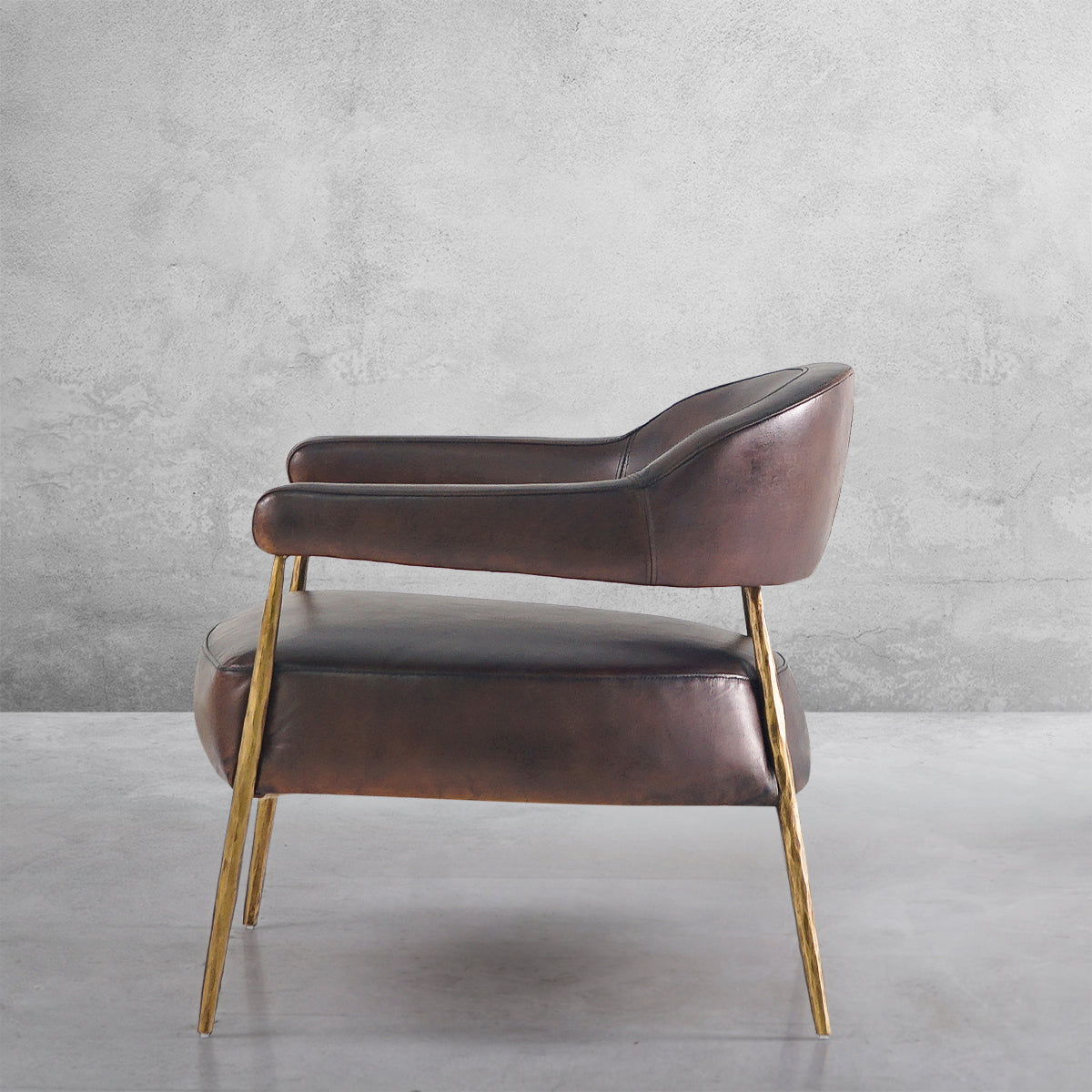 Vintage Forged Brown Leather Lounge Armchair - King Lamps