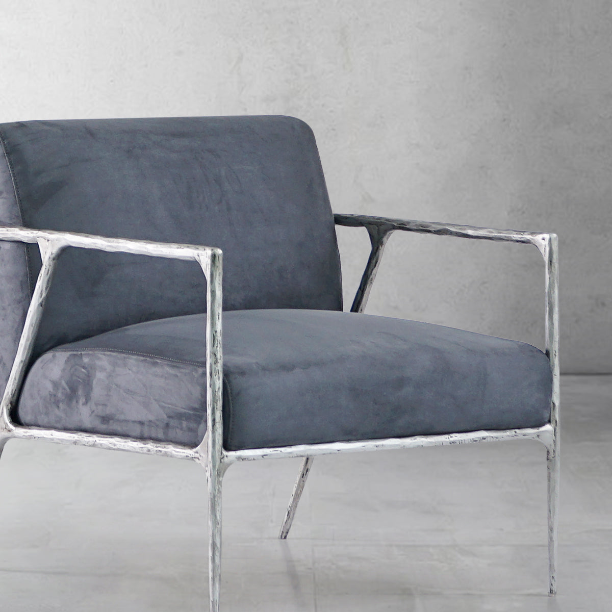 Vintage Forged Retro Silver Iron Frame Track Armchair - King Lamps