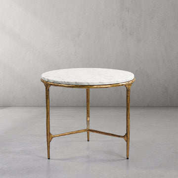 Thaddeus Forged Iron Marble Round Side Table 3 Table Leg 24"D - King Lamps