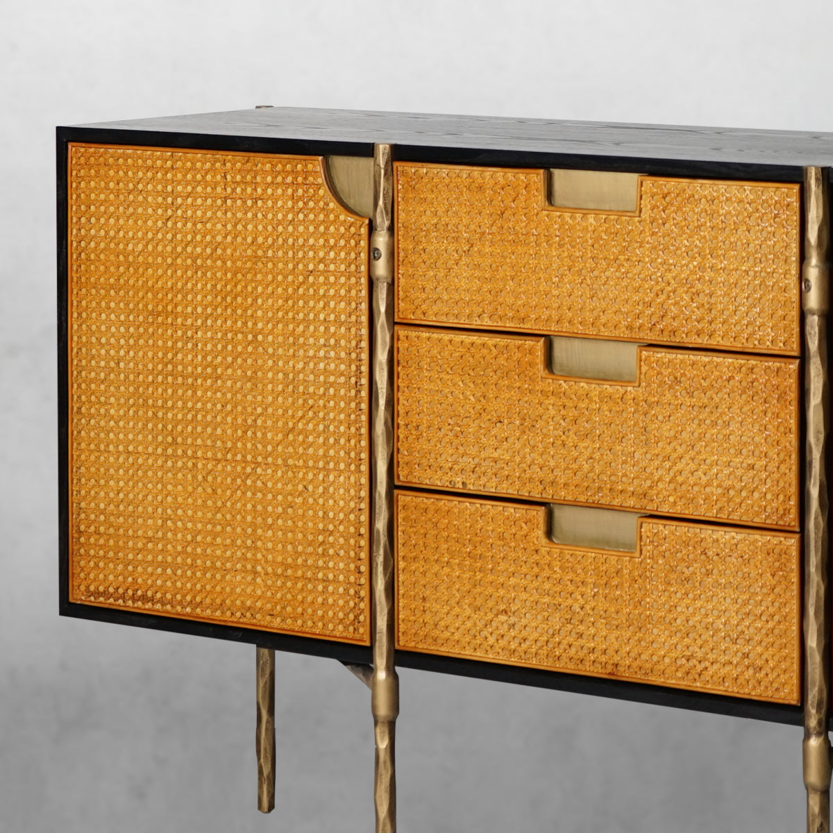 Vintage Forged Metal Frame Rattan Side Cabinet - King Lamps
