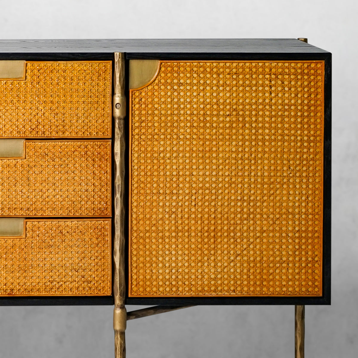 Vintage Forged Metal Frame Rattan Side Cabinet - King Lamps