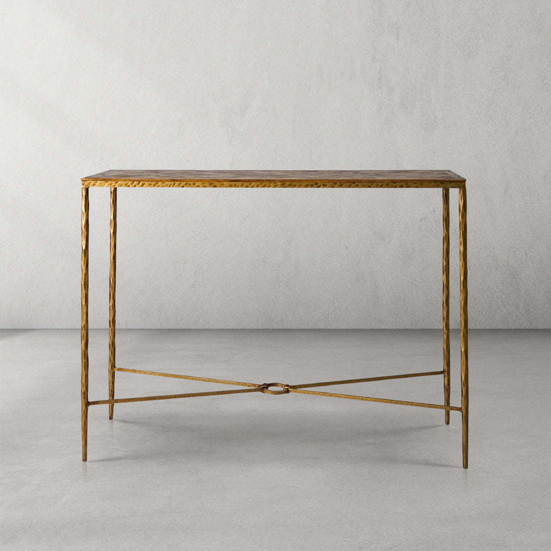 Thaddeus Forged Iron Metal Frame Elm Wood Console Table - King Lamps
