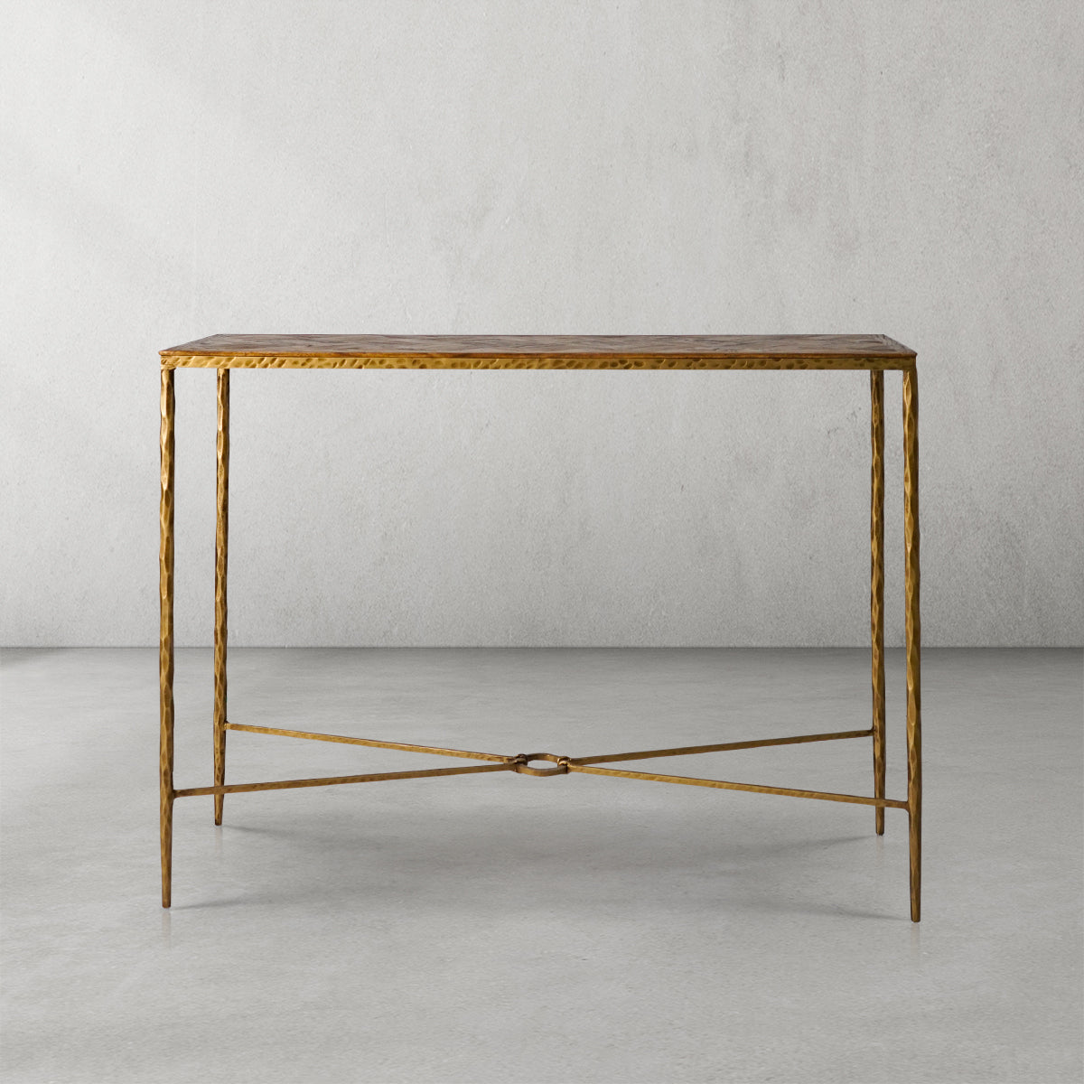 Thaddeus Forged Iron Metal Frame Elm Wood Console Table - King Lamps
