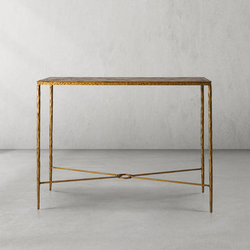 Thaddeus Forged Iron Metal Frame Elm Wood Console Table - King Lamps