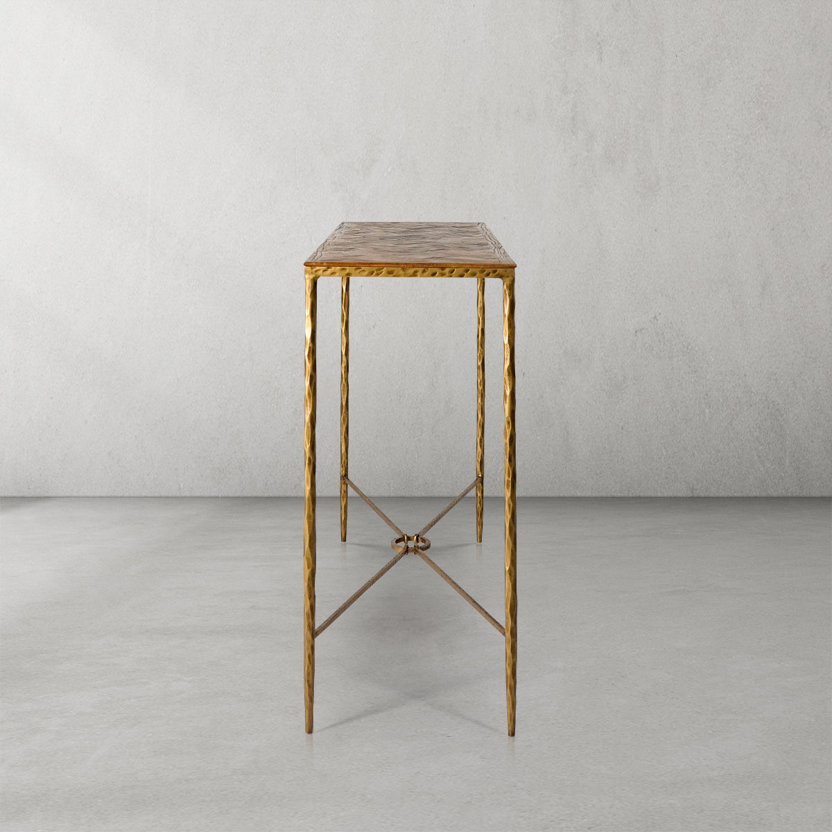 Thaddeus Forged Iron Metal Frame Elm Wood Console Table - King Lamps