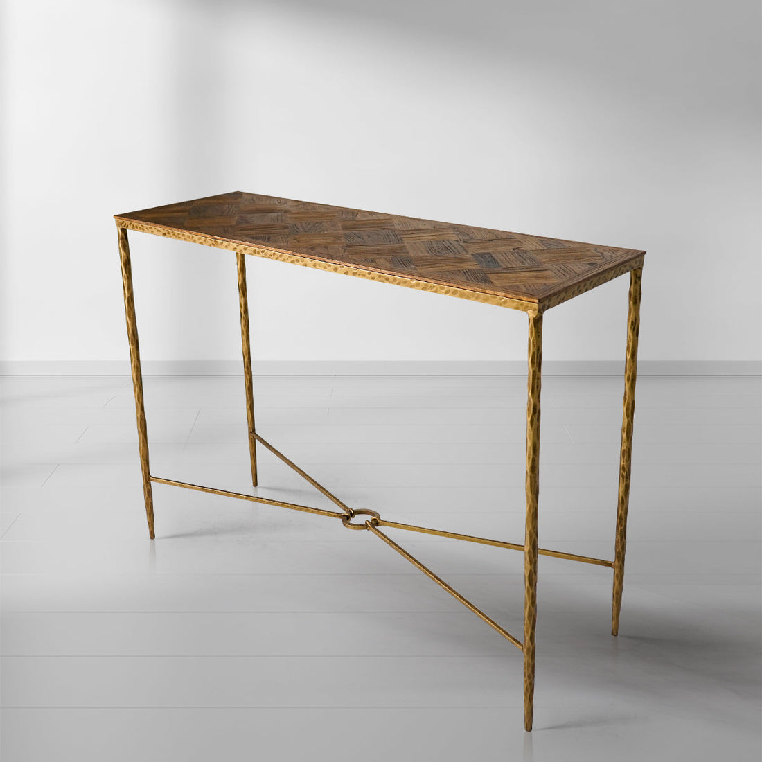Thaddeus Forged Iron Metal Frame Elm Wood Console Table - King Lamps