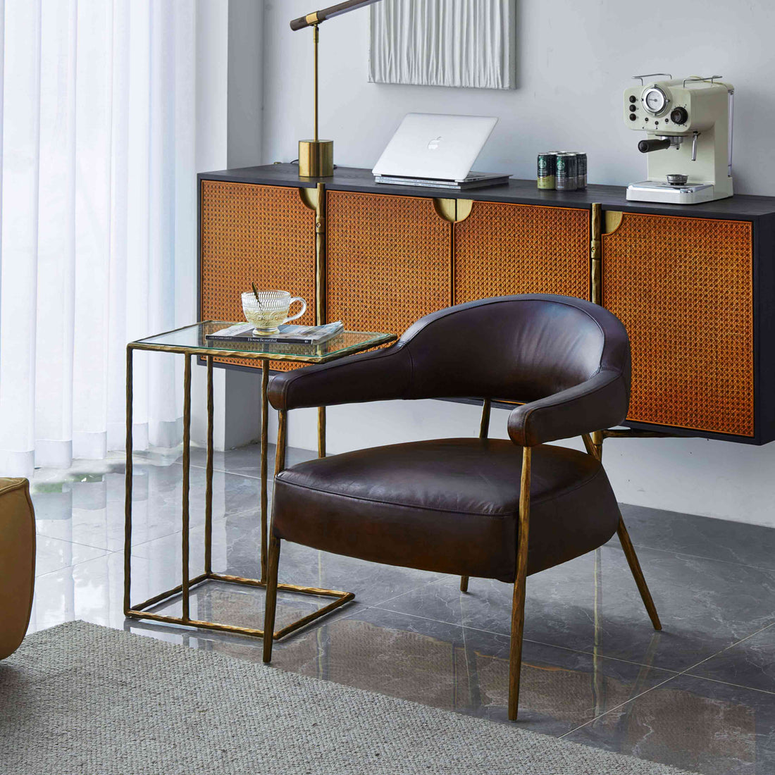 Vintage Forged Brown Leather Lounge Armchair - King Lamps