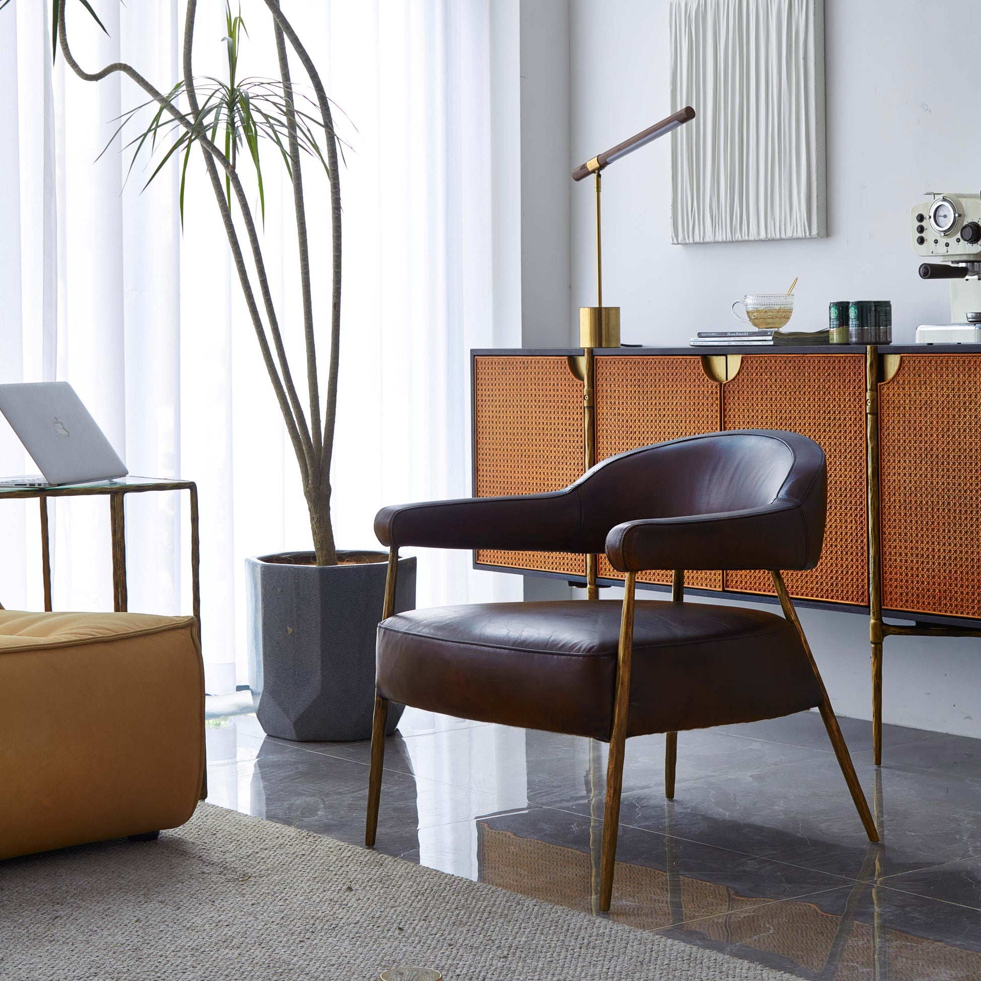 Vintage Forged Brown Leather Lounge Armchair - King Lamps