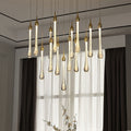 Foyer Glass Drops Pendant Chandelier Spiral Staircase High Ceiling Light Fixture In Gold Finish-King Lamps