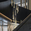 Foyer Glass Drops Pendant Chandelier Spiral Staircase High Ceiling Light Fixture In Gold Finish-King Lamps