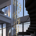 Foyer Glass Drops Pendant Chandelier Spiral Staircase High Ceiling Light Fixture In Gold Finish-King Lamps