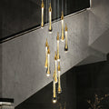 Foyer Glass Drops Pendant Chandelier Spiral Staircase High Ceiling Light Fixture In Gold Finish-King Lamps