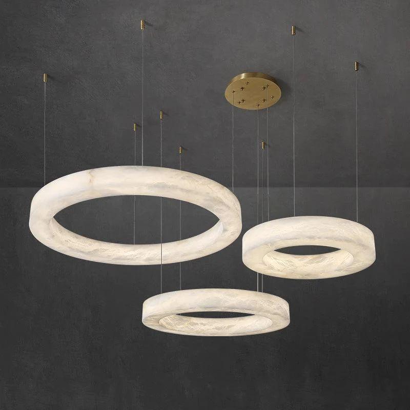 Aurora Alabaster Living Room Round Pendant Chandelier - King Lamps