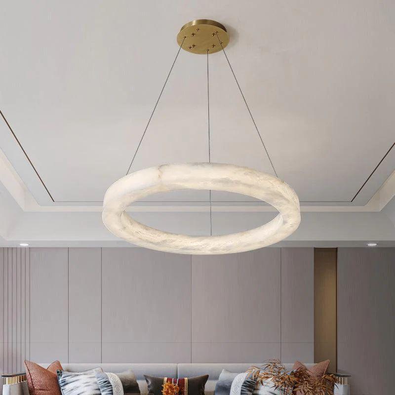 Aurora Alabaster Living Room Round Pendant Chandelier - King Lamps