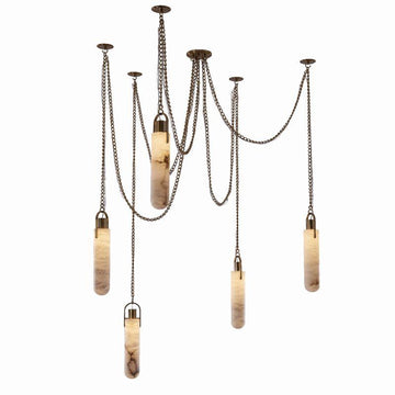 Bettina 5 Light LED Multi-Drop Living Room Alabaster Pendant Lamp - King Lamps