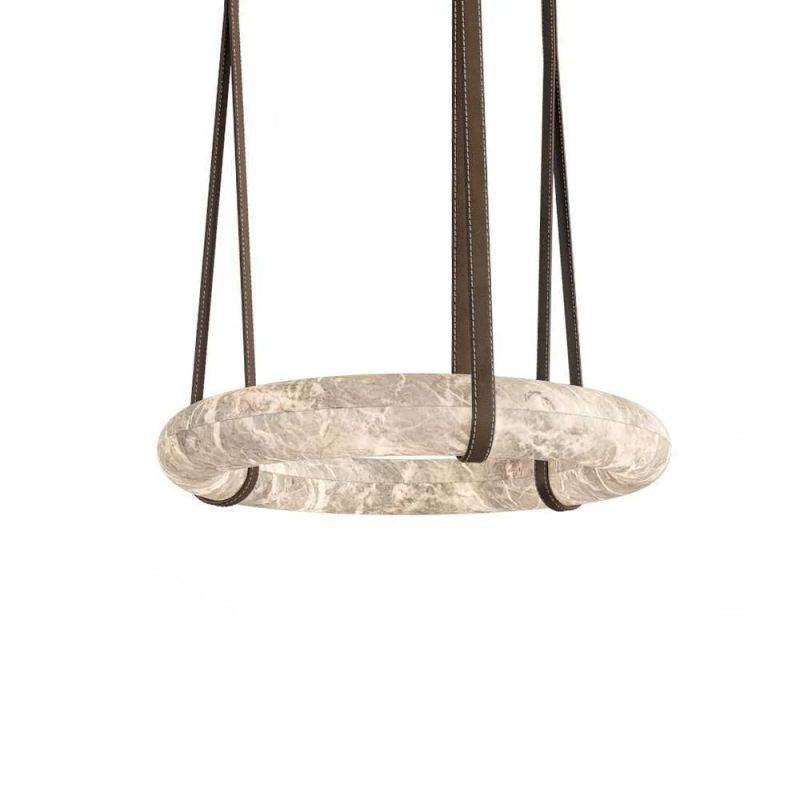Olso Alabaster Ring Round Pendant Chandelier, Modern Leather Strip Chandelier - King Lamps