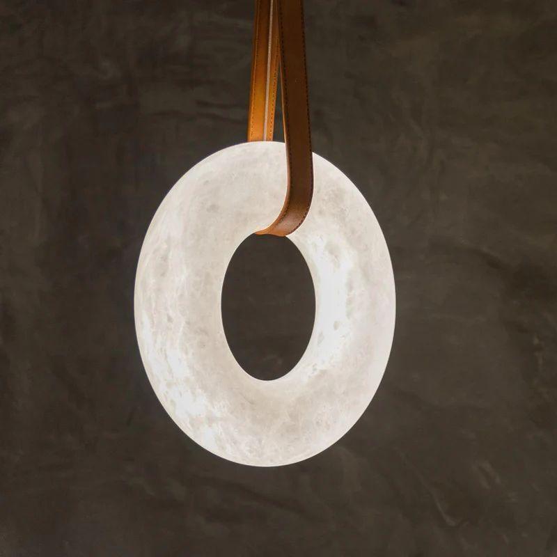 Olso Alabaster Ring Round Pendant Chandelier, Modern Leather Strip Chandelier - King Lamps