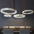 Olso Alabaster Ring Round Pendant Chandelier, Modern Leather Strip Chandelier - King Lamps