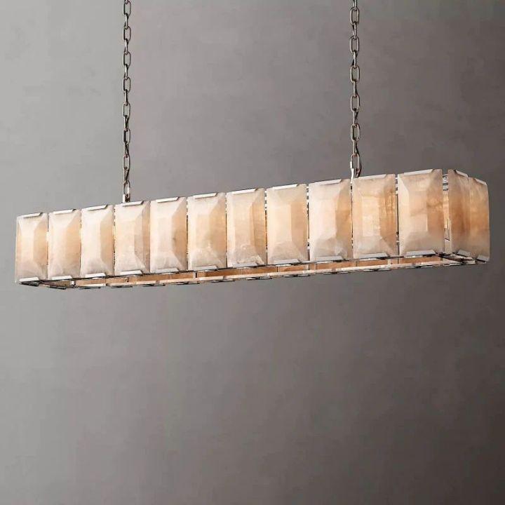 Harlow Calcite Rectangular Chandelier 74" - King Lamps
