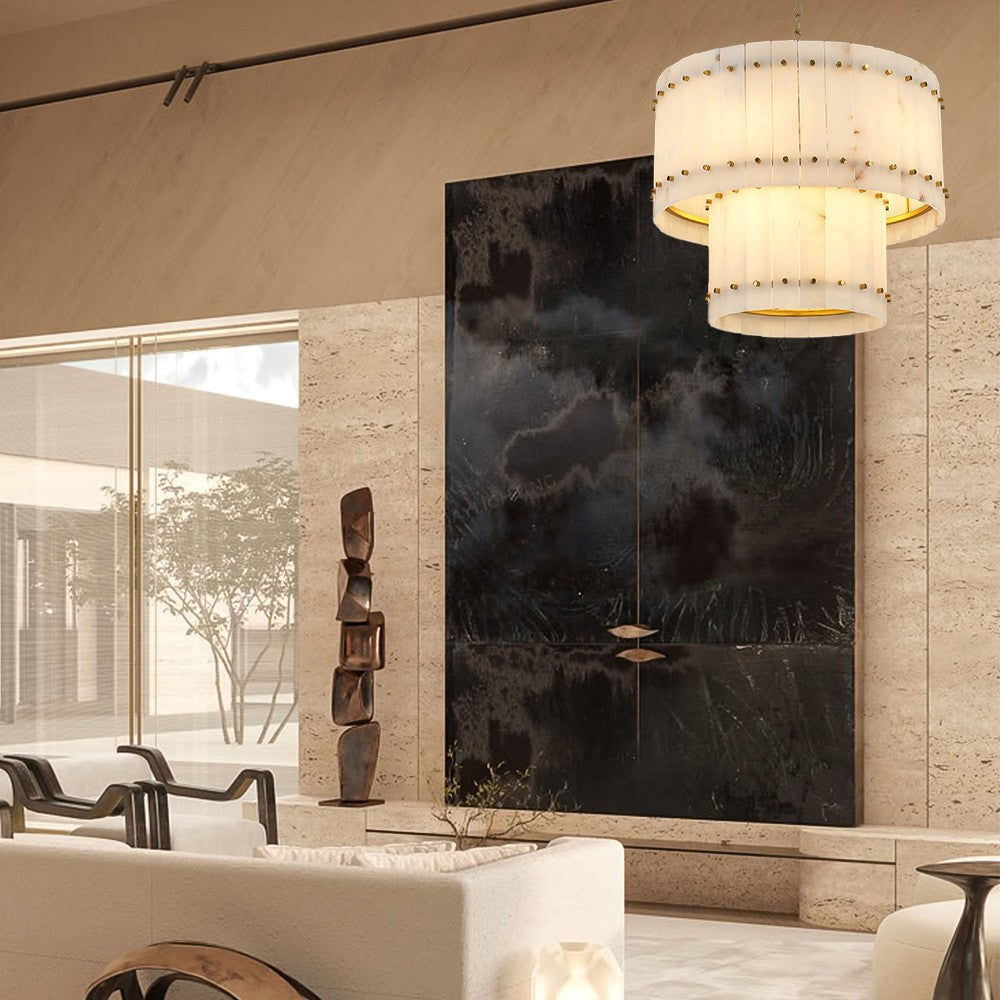 Aurelius Alabaster Round 2-Tiered Chandelier 37‘’ - King Lamps