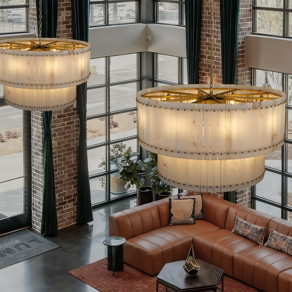 Aurelius Alabaster Round 2-Tiered Chandelier 48‘’ - King Lamps