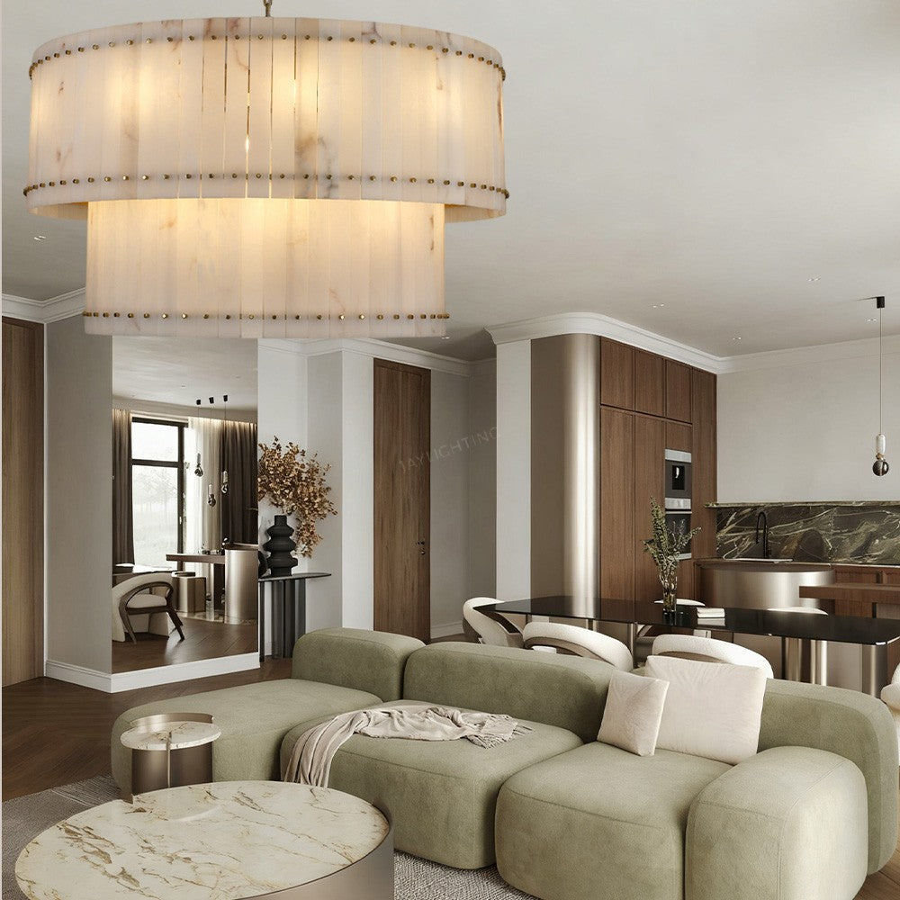 Aurelius Alabaster Round 2-Tiered Chandelier 60‘’ - King Lamps