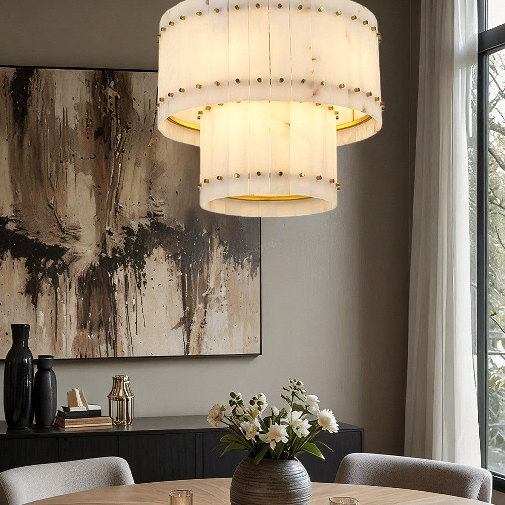 Aurelius Alabaster Round 2-Tiered Chandelier 22‘’ - King Lamps