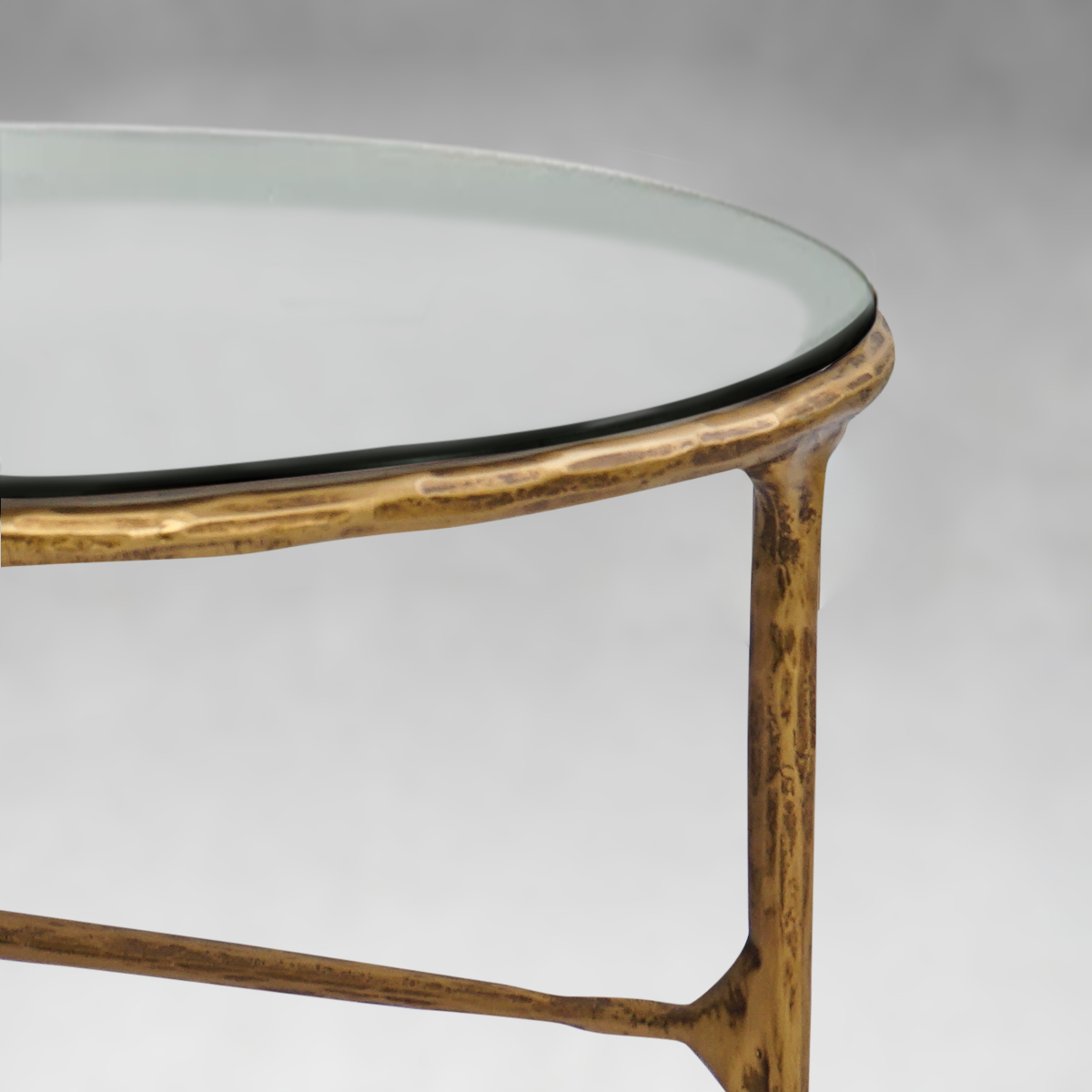 Thaddeus Forged Iron Glass Round Coffee Table 3 Table Legs 35" - King Lamps