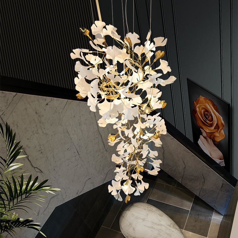 Ceramic Ginkgo Cascading A Branch Chandelier-King Lamps