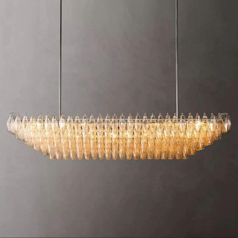 Chiara Clear Glass Tiered Rectangular Chandelier 74" For Living Room - King Lamps
