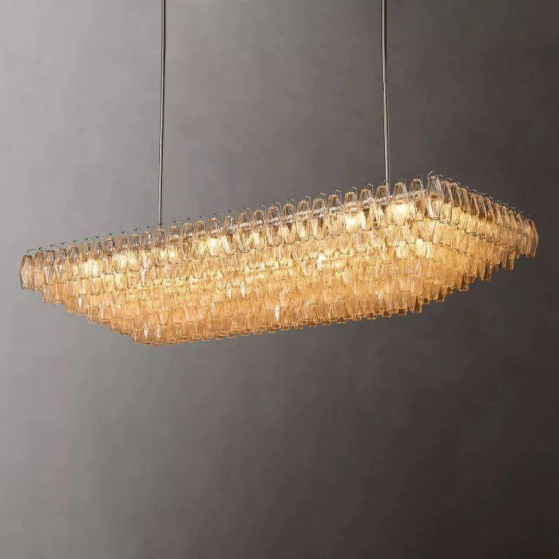Chiara Clear Glass Tiered Rectangular Chandelier 74" For Living Room - King Lamps
