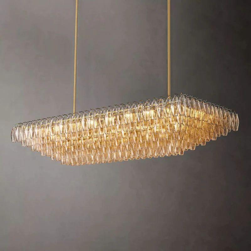 Chiara Clear Glass Tiered Rectangular Chandelier 74" For Living Room - King Lamps