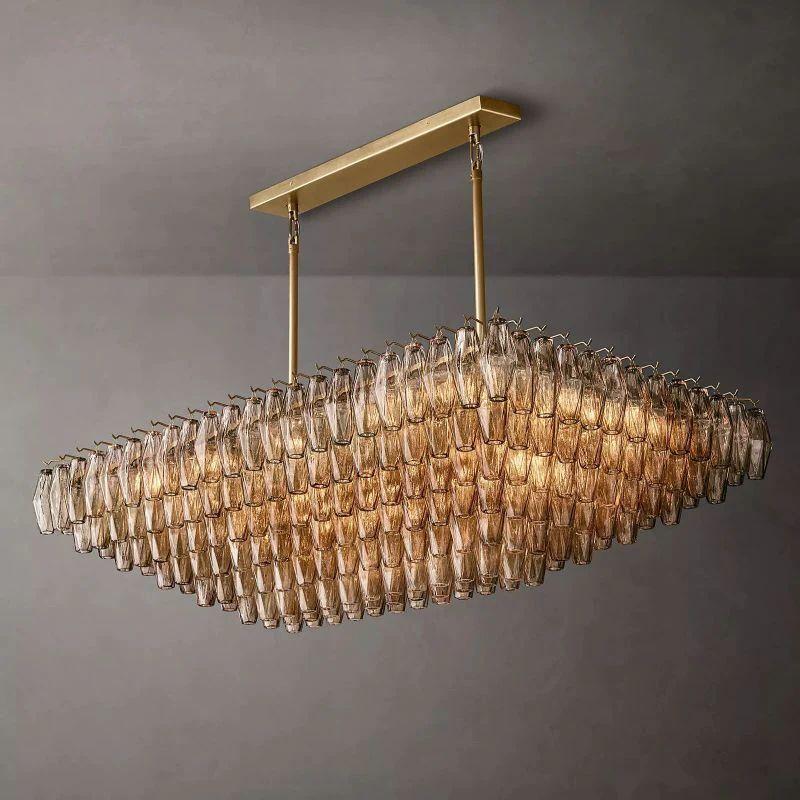Chiara Smoke Glass Tiered Rectangular Chandelier 54" For Living Room - King Lamps