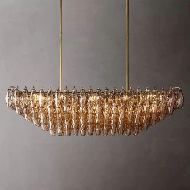 Chiara Smoke Glass Tiered Rectangular Chandelier 54" For Living Room - King Lamps