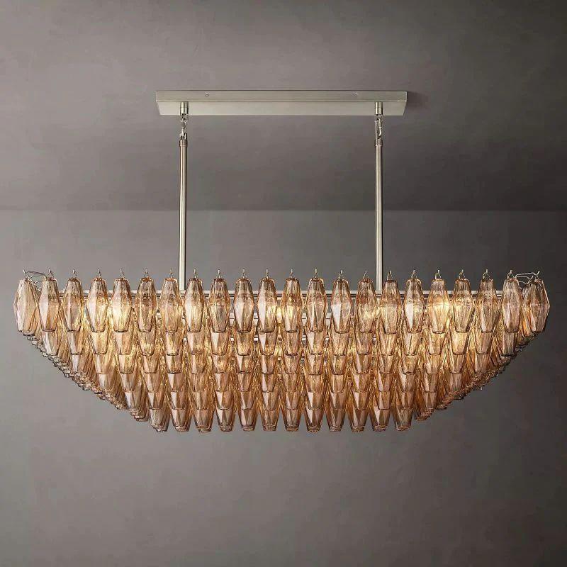 Chiara Smoke Glass Tiered Rectangular Chandelier 54" For Living Room - King Lamps