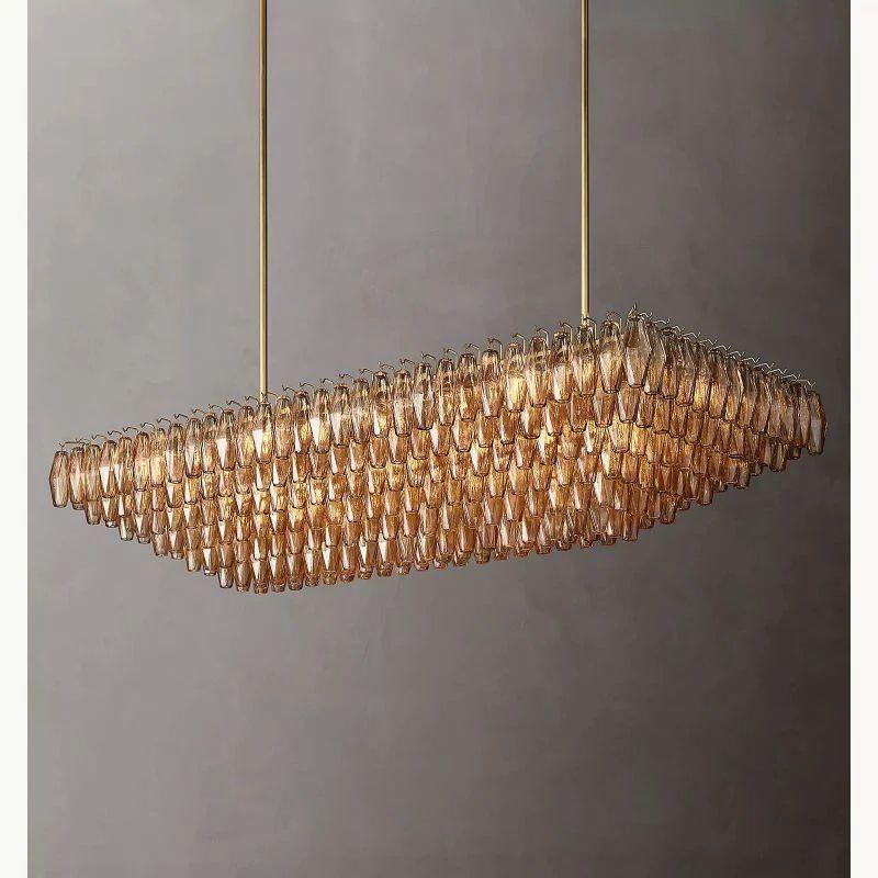 Chiara Smoke Glass Tiered Rectangular Chandelier 74" For Living Room - King Lamps