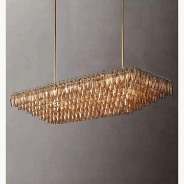 Chiara Smoke Glass Tiered Rectangular Chandelier 74" For Living Room - King Lamps