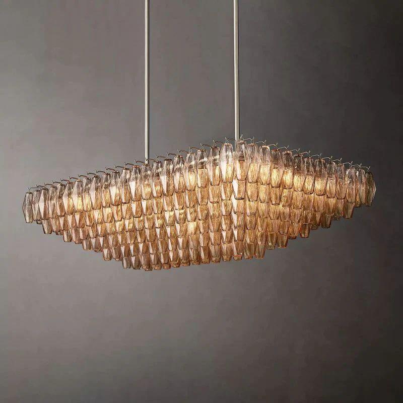Chiara Smoke Glass Tiered Rectangular Chandelier 54" For Living Room - King Lamps