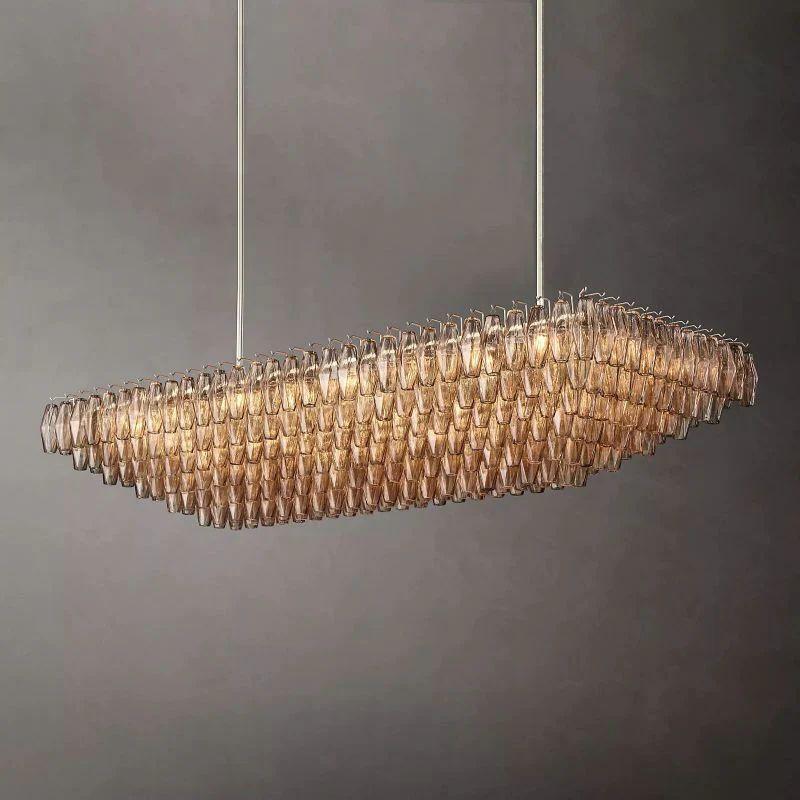 Chiara Smoke Glass Tiered Rectangular Chandelier 74" For Living Room - King Lamps