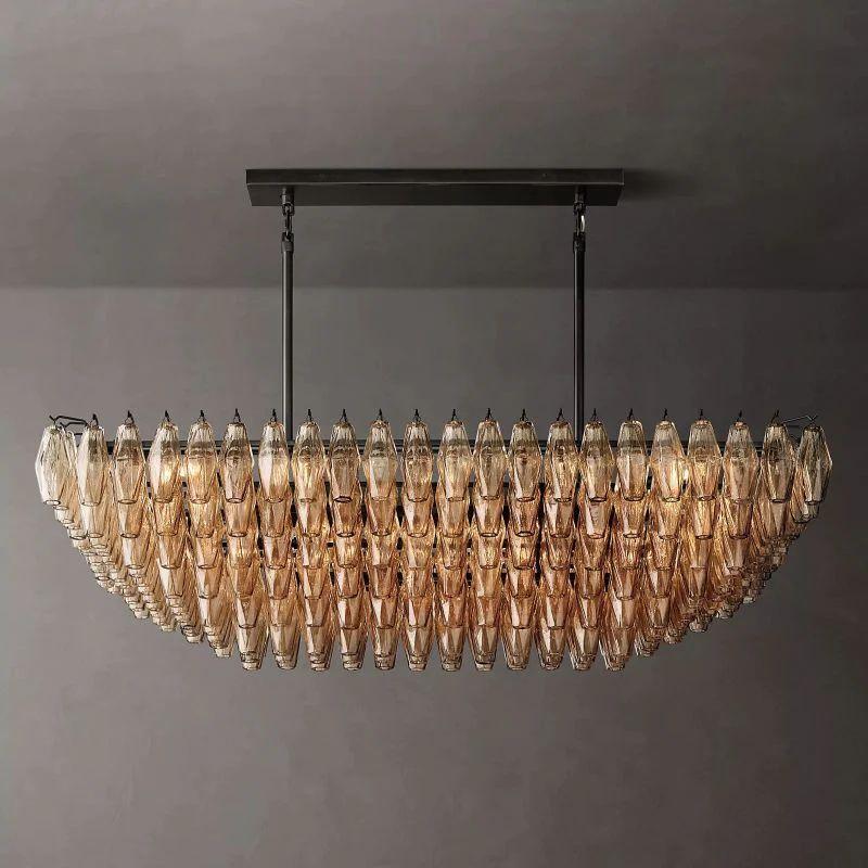 Chiara Smoke Glass Tiered Rectangular Chandelier 54" For Living Room - King Lamps