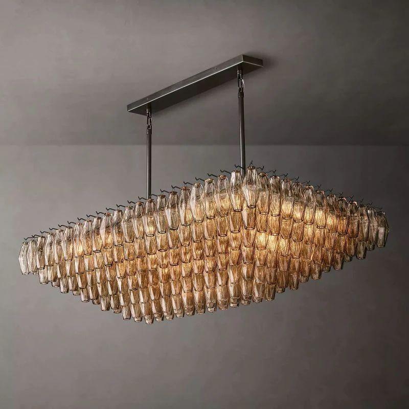 Chiara Smoke Glass Tiered Rectangular Chandelier 54" For Living Room - King Lamps