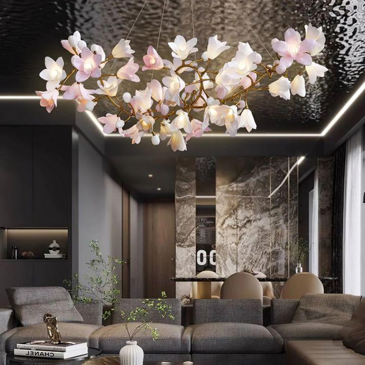 Circular Blossom Ceramic Chandelier - King Lamps