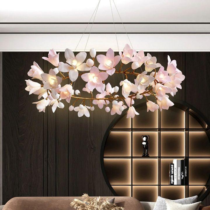 Circular Blossom Ceramic Chandelier - King Lamps