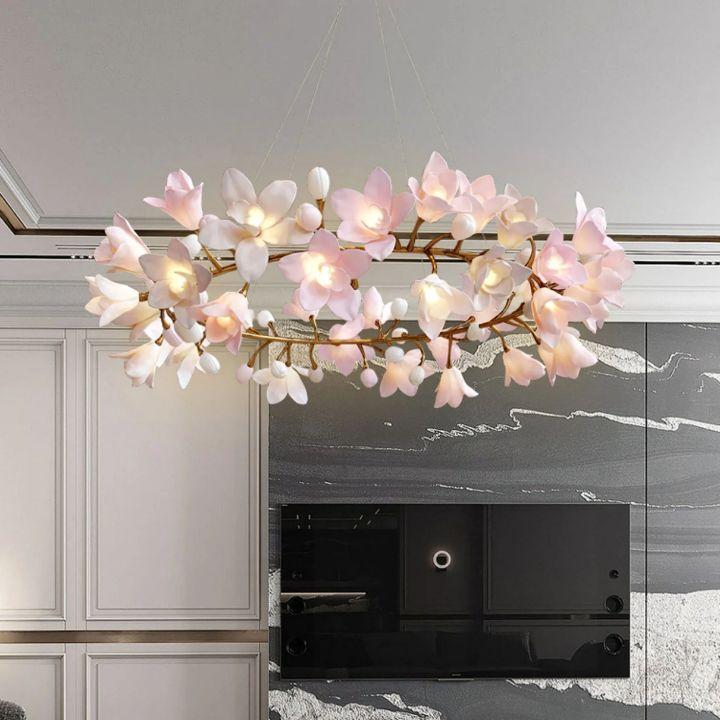 Circular Blossom Ceramic Chandelier - King Lamps