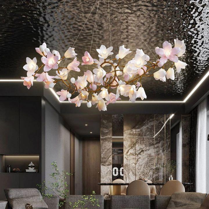 Circular Blossom Ceramic Chandelier - King Lamps